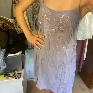 Lavender purple beaded embroidered slip dress